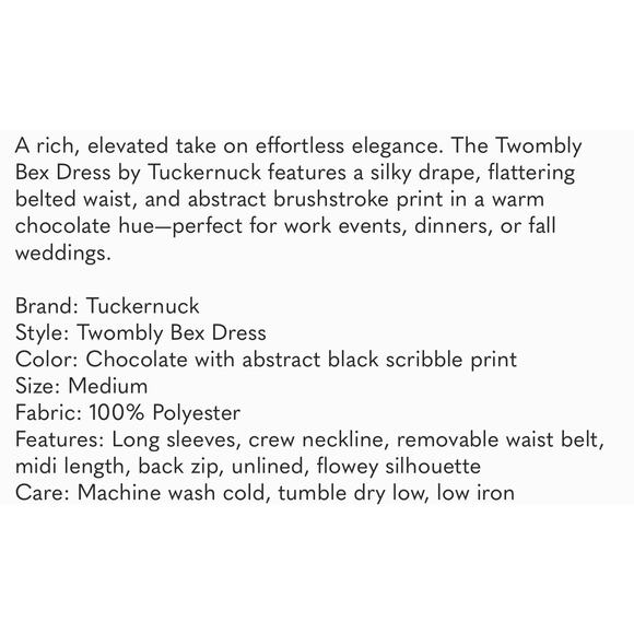 TUCKERNUCK Chocolate Twombly Bex Dress NWT Size Large - Picture 5 of 6